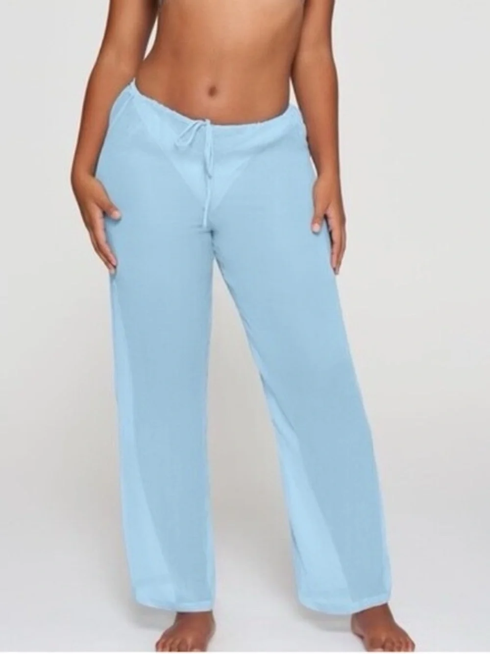 SKIMS Silk Chiffon Pale Blue Sheer Beach Cover-Up Pants